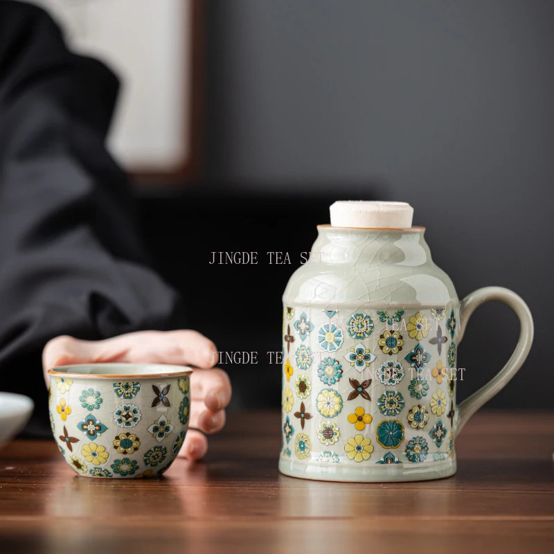 13x15cm Creative Ceramic Ru Kiln Small Warm Pot High end Stewed Tea Utensils Household Tea Set Mug