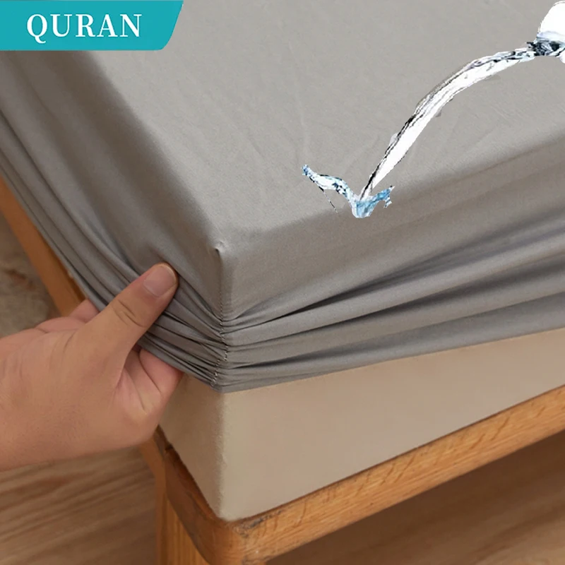 

White / Gray Full Wrap Waterproof Bed Sheet with Zipper Dust Bed Sheet for The Family Bedroom Twin Full Queen King Fitted Cover