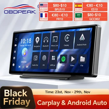 OBDPEAK T30 차량용 DVR 백미러 카메라, 와이파이, 안드로이드 12 대시 캠, GPS 내비게이션, 카플레이, 안드로이드 자동 Ai 스크린 비디오 녹음기