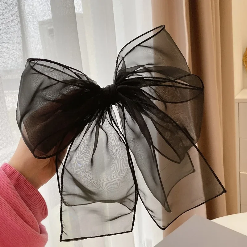 New Black Sweet Mesh Thin Gauze Big Bow Hair Claw Clip Women Bow Spring Clip Headwear Accessories Hair Clips Hairbows for Girls