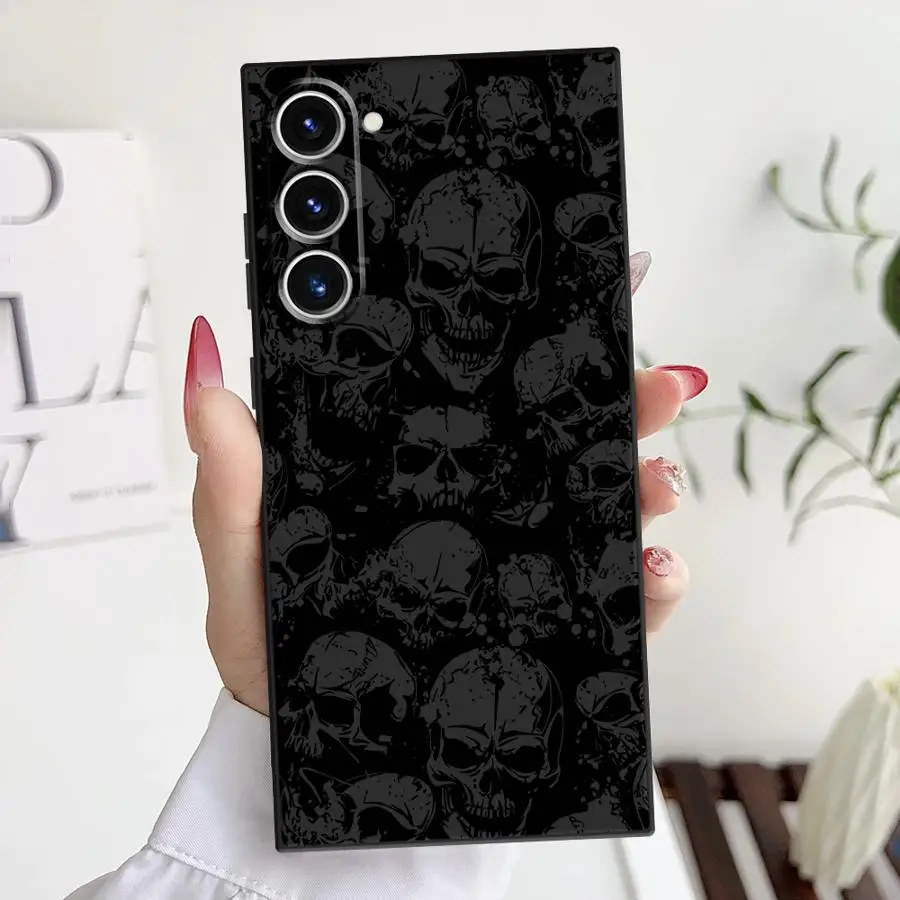 Spooky Skull Patterns Black Soft Phone Cover