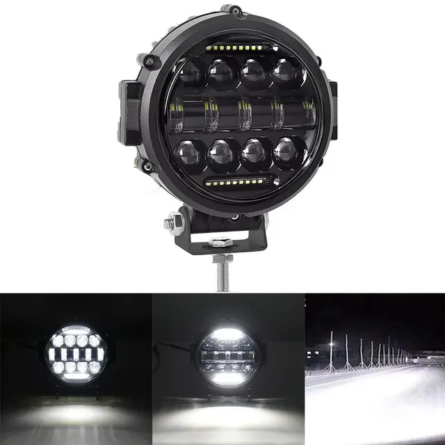 7-inch 60w Round Led Lights Spotlight Super Bright Offroad LED Work Light Bar Adjustable Mounting Bracket Daytime Running Light 6