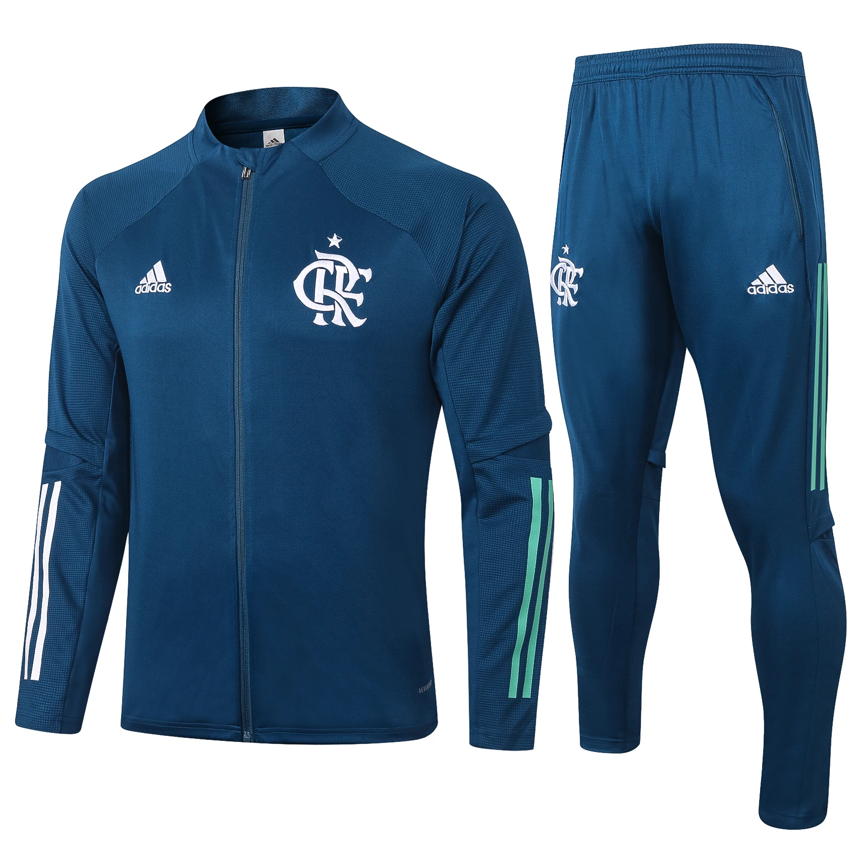 Adidas Soccer Jerseys Men Professional Full-sleeved Solid-color Adult Zippered Sportswear Football Training Suit Set Blue