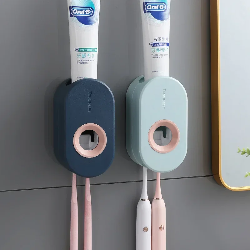 Toothpaste Squeezer Toothbrush Holder Bathroom Storage Rack Adhesive Automatic Toothpaste Squeezer Set Wall-Mounted Wall Suction