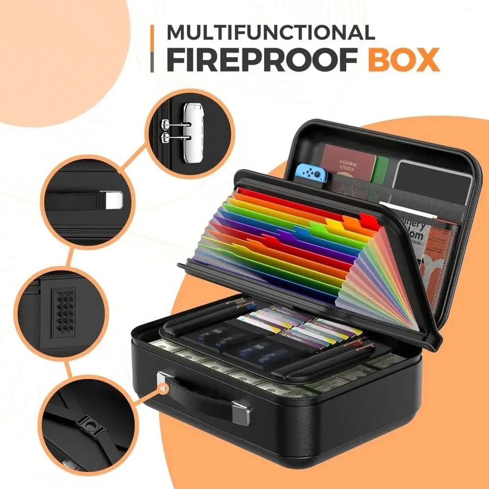 Fireproof Box Water Resistant Hard-Shell Design File Security Bag Password Lock Wear-resistant Files Briefcase_voghion.com