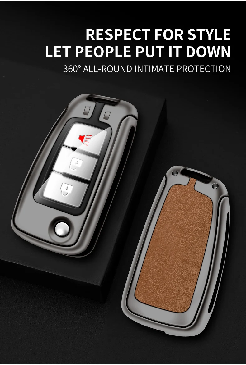Custodia per chiave a scatto per auto in pelle di metallo Shell per Nissan Qashqai J11 X-trail Murano MAXIMA ALTIMA Juke Protector Fob accessori - S5d77337e74e44dd3bd35b1d71c95292bW