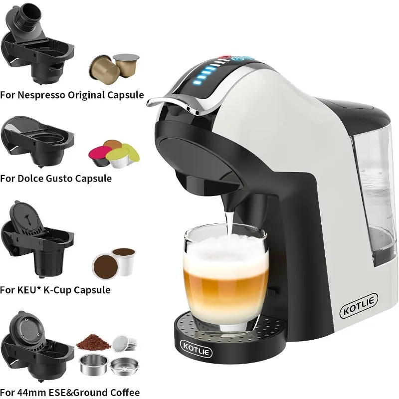 KOTLIE 5in1 19Bar Multicapsule Espresso Coffee Machine, Cold&Hot Brewing Single-Serve Coffee Maker, Cappuccino&Latte Maker,White 2