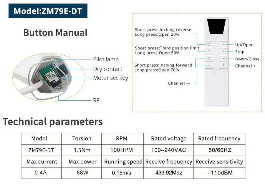 ZM79E Curtain Motor Accessories Track Belt Runners Carries Gear Box Remote Contr