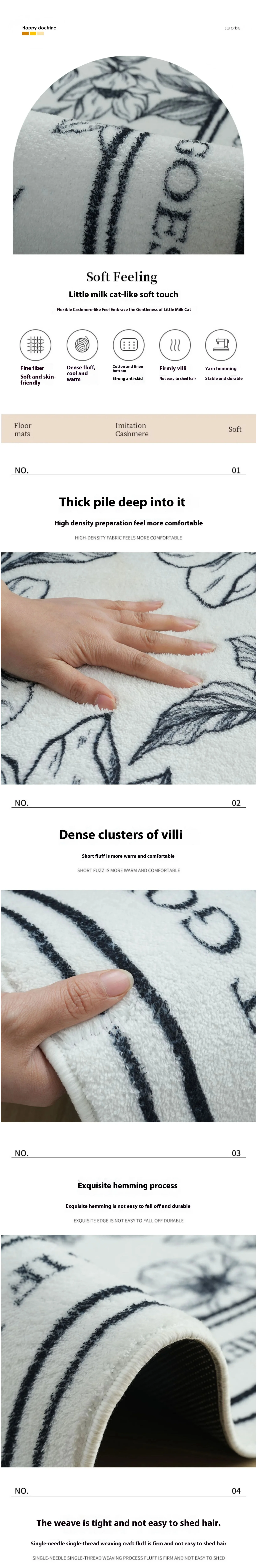 VIKAMA Cartoon-Katze, dekorativer Teppich, weiche und warme Bodenmatte, Nachttisch-Teppich für Schlafzimmer, Flur, Heimdekoration, Wohnzimmer – Detail 6