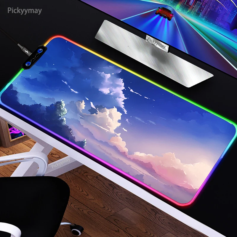 

Anime Mouse Pad Gaming RGB Sky Clouds PC Gamer Mause Desk Mat Office Mausepad Laptop Table Accessories LED Mousepad Backlight