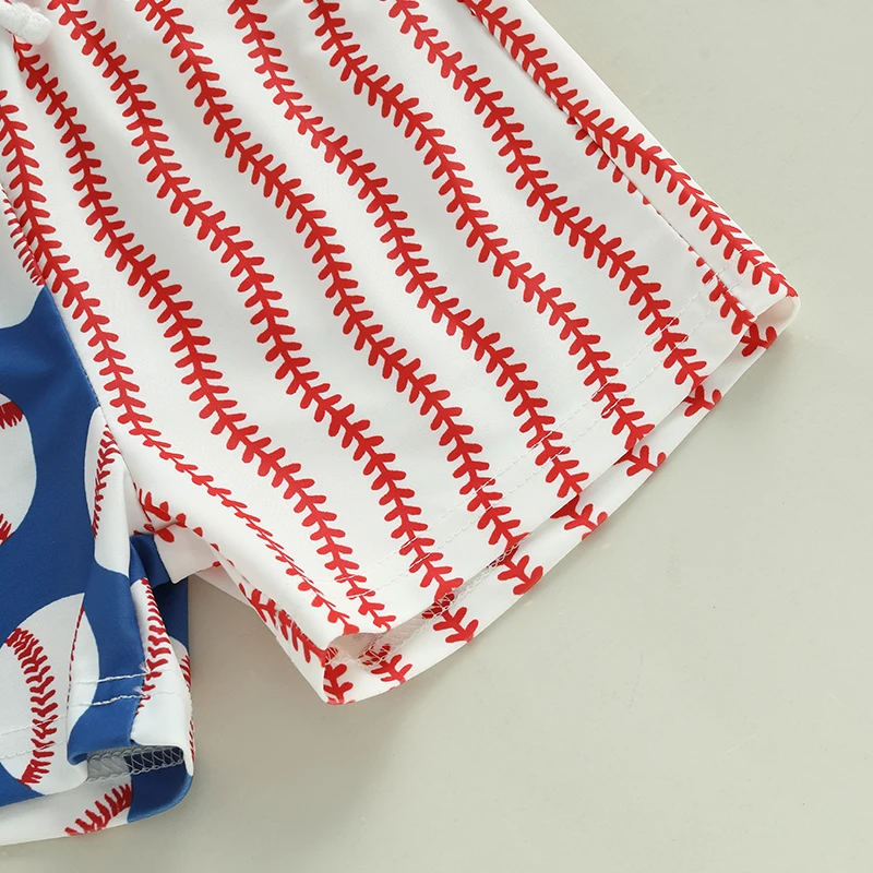 Description Picture 3 of itemLioraitiin Toddler Boy Summer Outfits Letter Print Short Sleeve Round Neck T-Shirts with Baseball Pattern Shorts 2Pcs Set