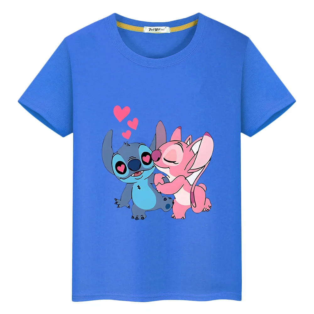 

t shirt for kids boy 10years Print 100%Cotton Stitch Disney anime Tops Kawaii Short disney stitch pride tshirt y2k girls clothes