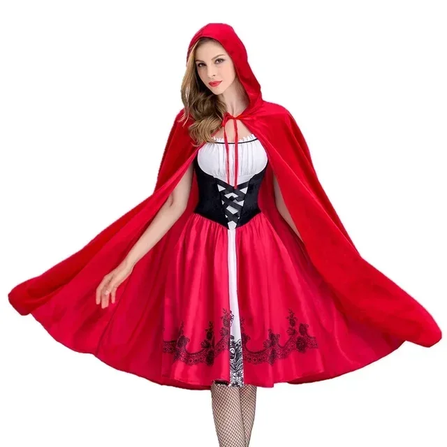 Little Red Riding Hood Adault Cosplay Costume Halloween Wicca Cloak For Woman Carnival Party Queen Dress