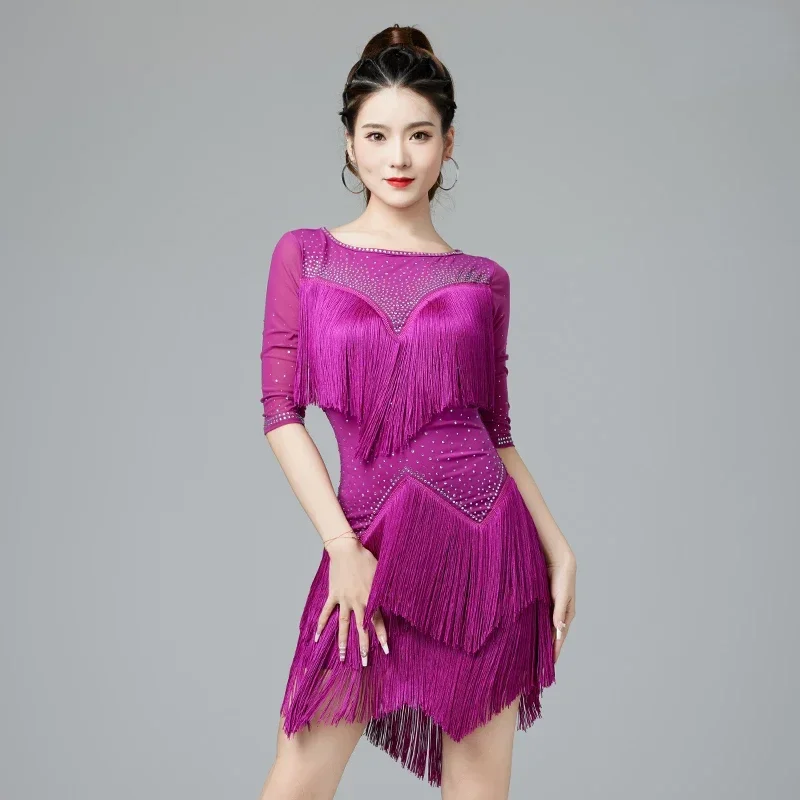 

National Standard Dance Latin Dance Dress Women Rumba Competition Fringe Skirt Dress Women Performance Clothing Dance Skirt