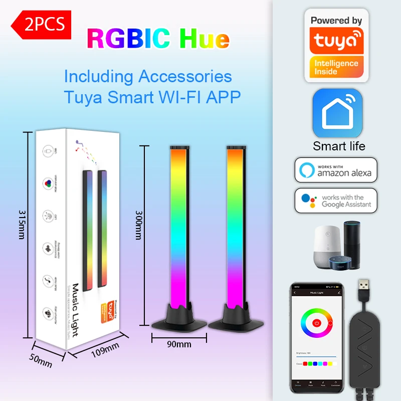 Wiscolor Tuya WIFI Pickup Light LED RGBIC Music Rhythm Light Decoration Desktop Light Bar Work with Alexa&Google Assistant