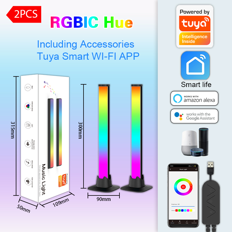 Tuya WIFI Pickup Light LED RGBIC Music Rhythm Lights Christmas Decoration Desktop Light Bar Work with Alexa&Google Assistant