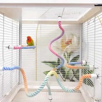 Screw Head Colored Cotton Bird Pole Sturdy Hanging Swing Parrot Standing Woven Rope Rotating Comfortable Bird Bite Toy Climbing