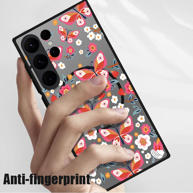 Butterfly Flower Magnetic Phone Case with PC Back Cover