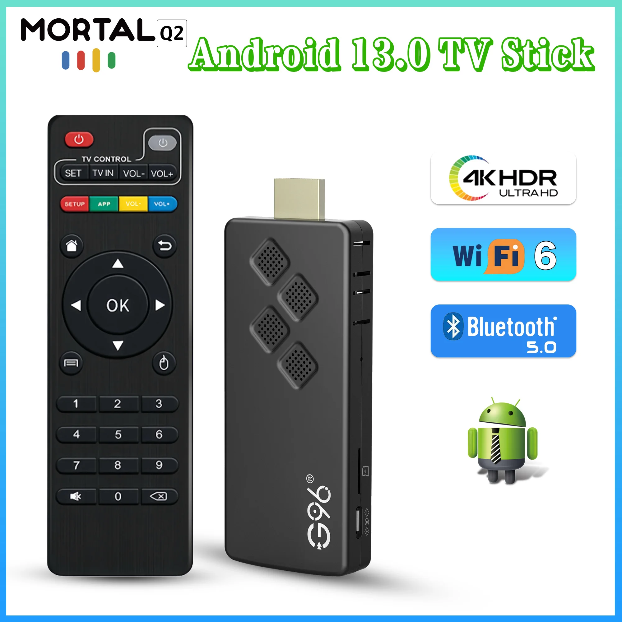 Clé TV Android 4K Allwinner H313 - 2GB RAM, 16GB ROM, WiFi 5, Bluetooth 5.0, Télécommande Vocale