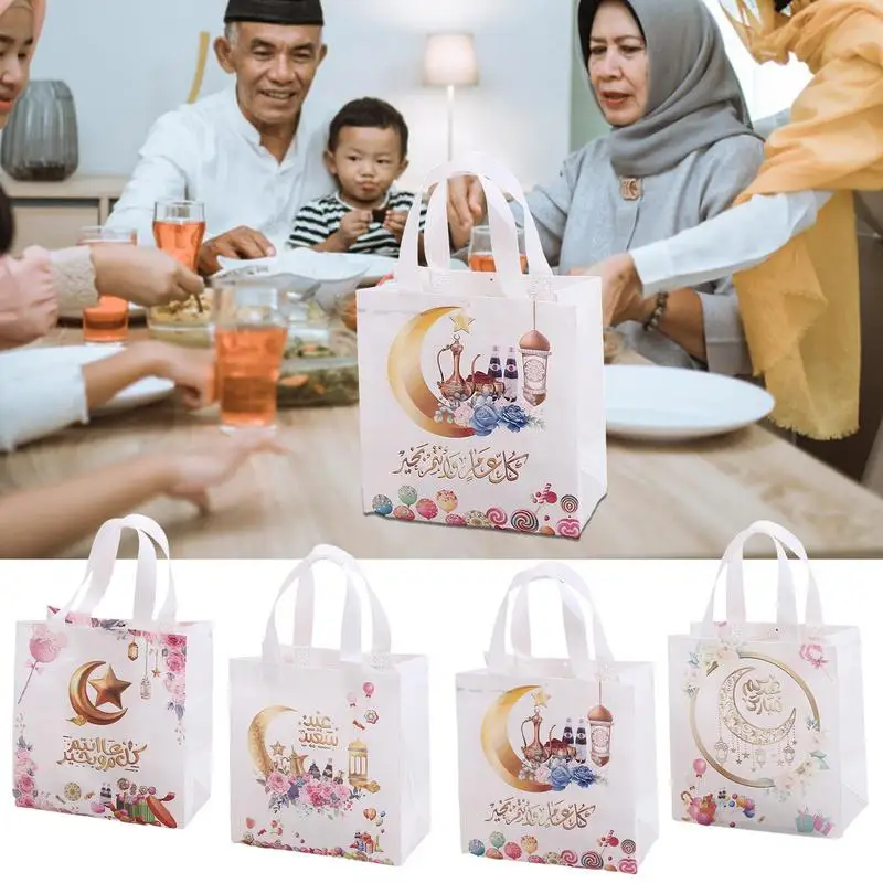 

Eid Gift Bags EID MUBARAK Tote Bag Eid Party Favor Bags 5pcs Nonwoven Eid Gift Bags With Handle Moon Star Pattern Eid Gift Bags