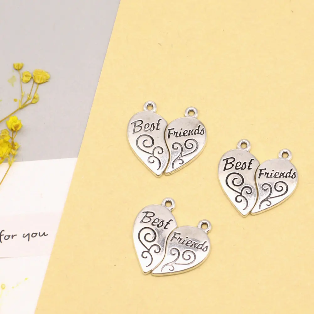 

5pcs 23x24mm Best Friends Puzzle Charms Pendant Diy Craft Supplies Body Jewelry Antique Silver Color