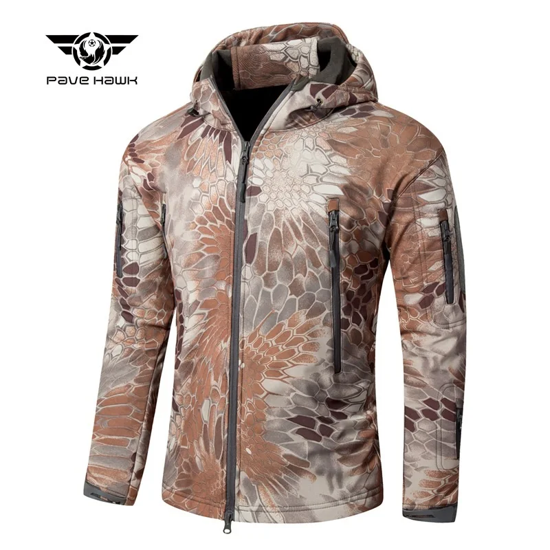 Men's Military Tactical Jacket Soft Shell Jacket Cold Protection Warm Waterproof Hooded Jacket Camouflage Fleece Hunting Suit sports jacket Jackets