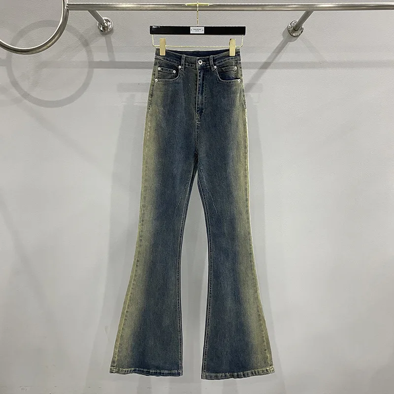 

23ss Rick Jeans для мужчин и женщин, расклешенные брюки, мешковатые Ro Owens Y2k, уличная одежда, винтажный стиль, старение, высокое качество