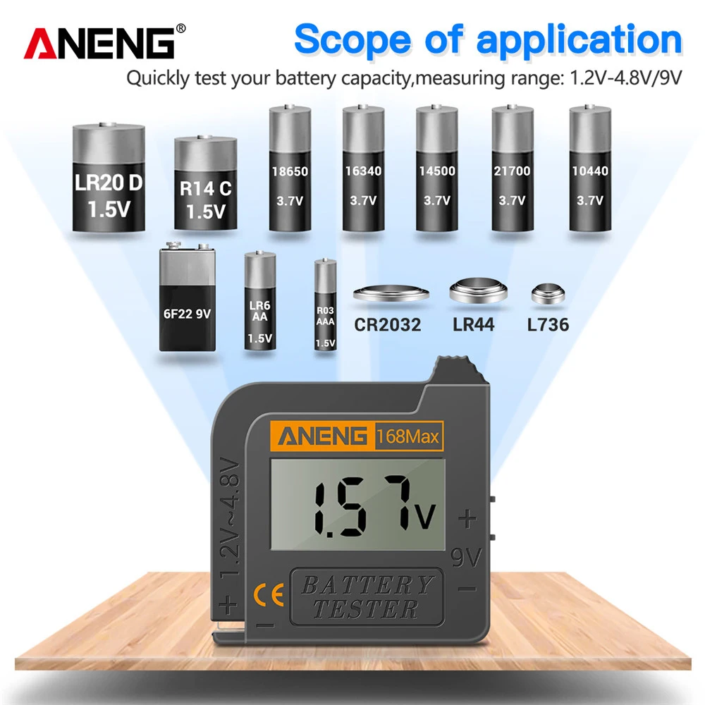 

ANENG 168Max Digital Lithium Battery Tester Capacity Universal Test Checkered Load Analyzer Display Check AAA AA Button Cell