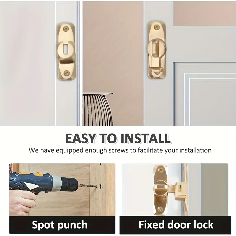 90/180 Degree Barn Door Lock - No Drilling Zinc Alloy Flip Gate Sliding Latch, Portable Security Door Lock for Kitchen Cabinet