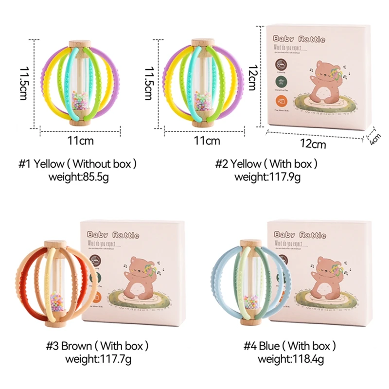 Montessori Baby Rain Stick Rainbow Hourglass Rain Music Rattle Baby Educational Toy Silicone Teether Sensory Toys for Kids Gift 6