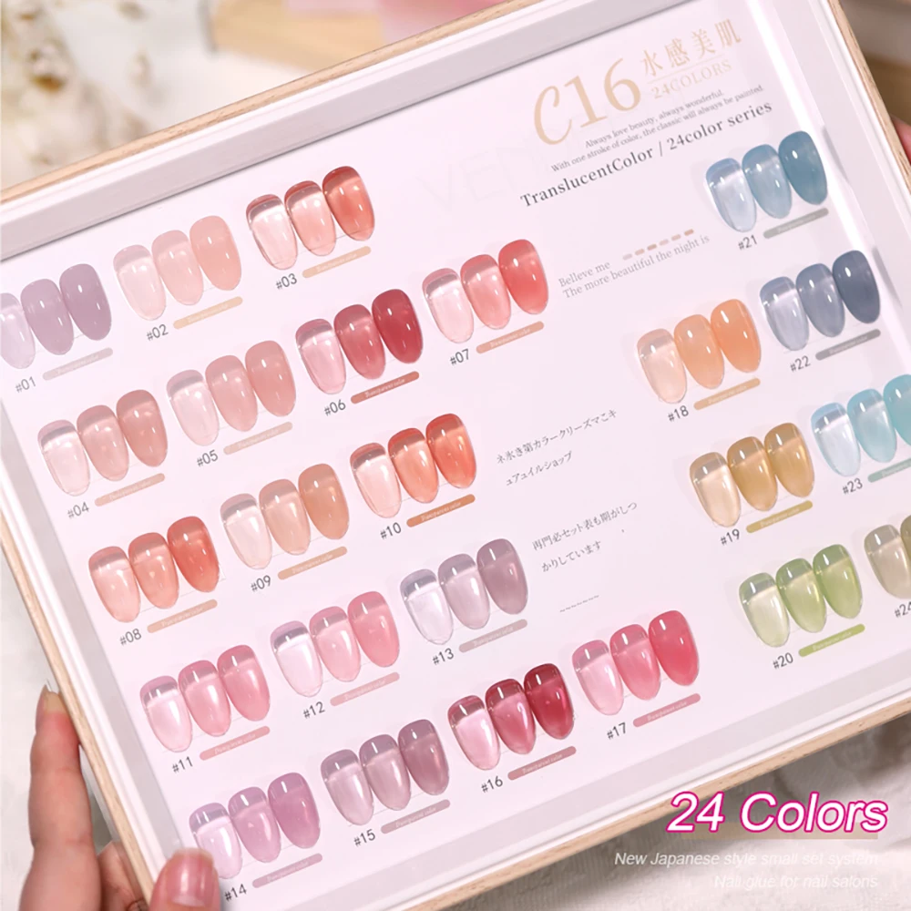 Vendeeni 24 Colors Jelly Transparent Gel Nail Polish Nude Pink Skin Color UV Soak Off Gel Varnish Jade Nail Art Gel Lacquer 15ml 4