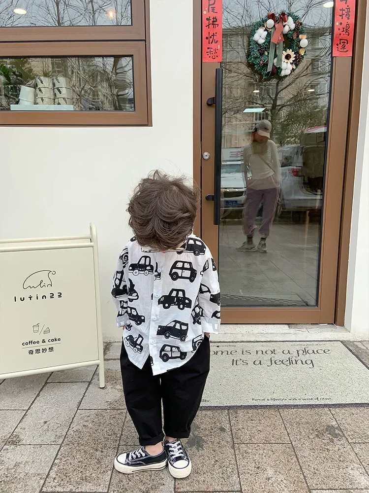 Children's Cotton Small Class Cartoon Shirt Spring New Top Children Korean Style Car Printed Shirt Fashion