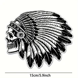 Skull Series Indian Chief Retro Car & Motorcycle Sticker Decals - 15CM (Black)