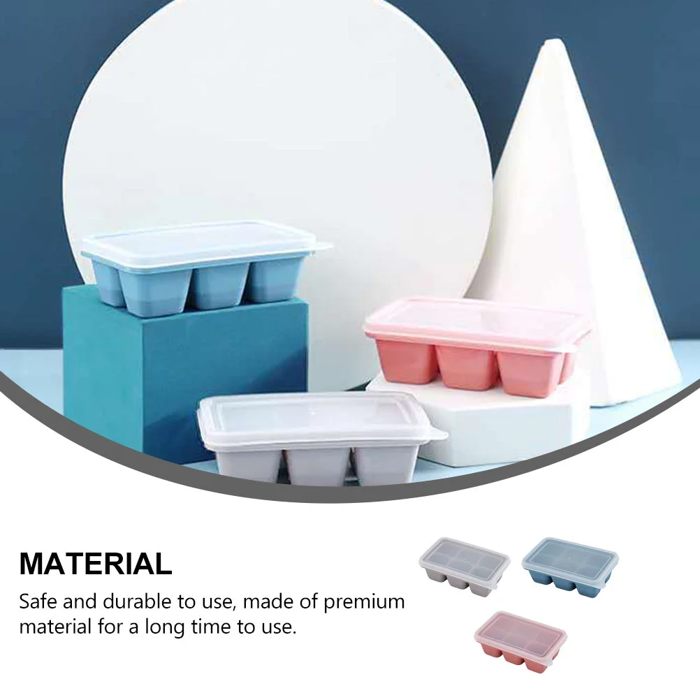 3pcs Fridge Ice Making Mold Ice Lattice Mold Tray Cube with Cover Silicone Tray Rectangular Molds