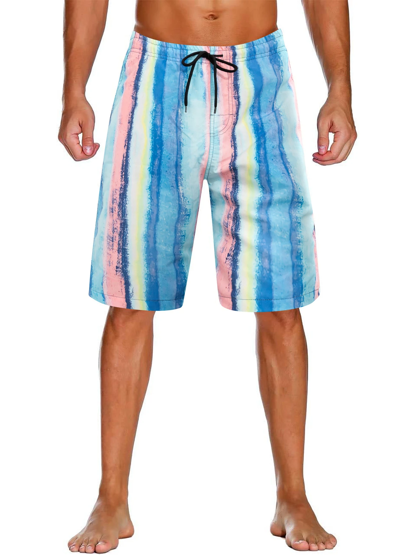 Men's Beach Elastic Waist Drawstring Stretch Shorts Casual Lightweight Swim Trunks Athletic Running Pants with Mesh Lining