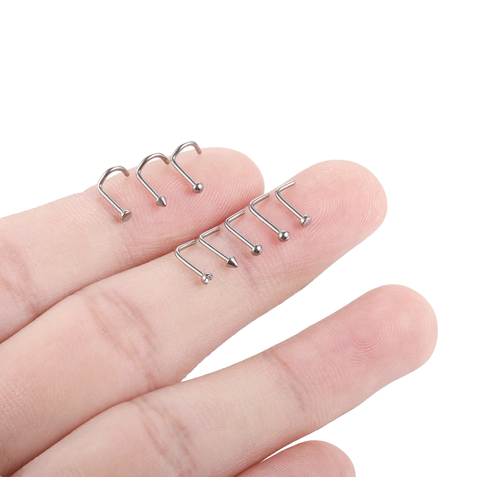 50Pcs /Lot Titanium Nose Stud Piercing Nostril Prong CZ 20G /18G Pircing Nariz Stud Earrings Punk Jewelry for Women Men 6mm 8mm