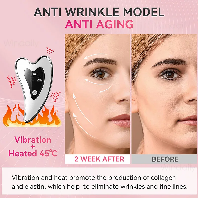 4 in 1 Electric Gua Sha Face Massager Heated Vibration Facial Scraping Tools Anti Wrinkles Double Chin Skin Face Lifting Device