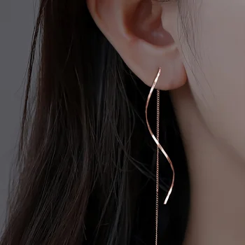 여성용 긴 태슬 스레 더 귀걸이, 웨이브 모양의 심플한 롱 체인 귀걸이, 웨딩 파티 쥬얼리 선물 액세서리