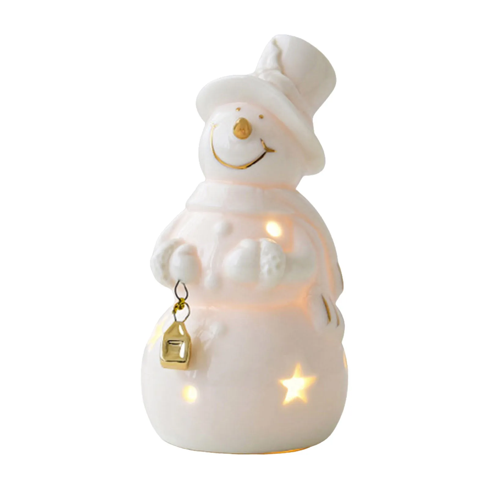 Ceramic Christmas Snowman Car Desktop Home Decoration Small Scene Layout Props Yard Sculptures for Outdoor Modern 4