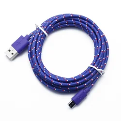 Nylon Braided Micro USB Charging & Data Sync Cable - Available in 1m, 2m, and 3m Lengths - 3m (PURPLE)