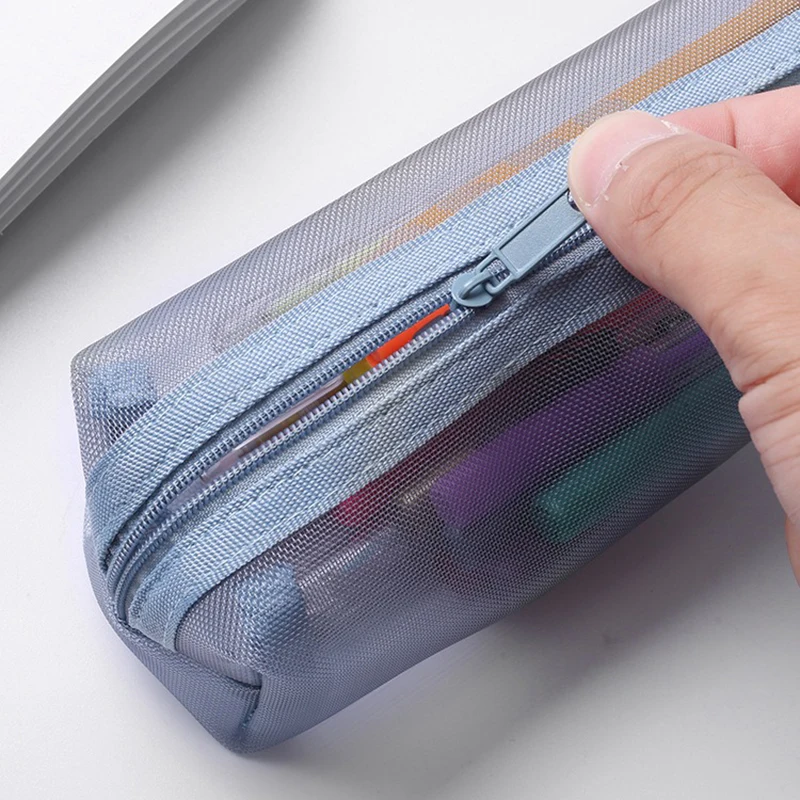 Pen Bag Translucent Simple Mesh Student Exam Stationery Bag Large Capacity Portable Storage Study Supplies