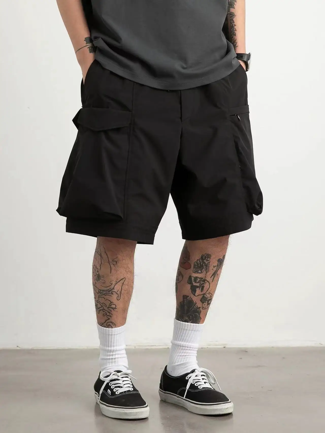 BEAMS co-branded NULL summer multi-pocket cargo drawstring function couple loose casual shorts