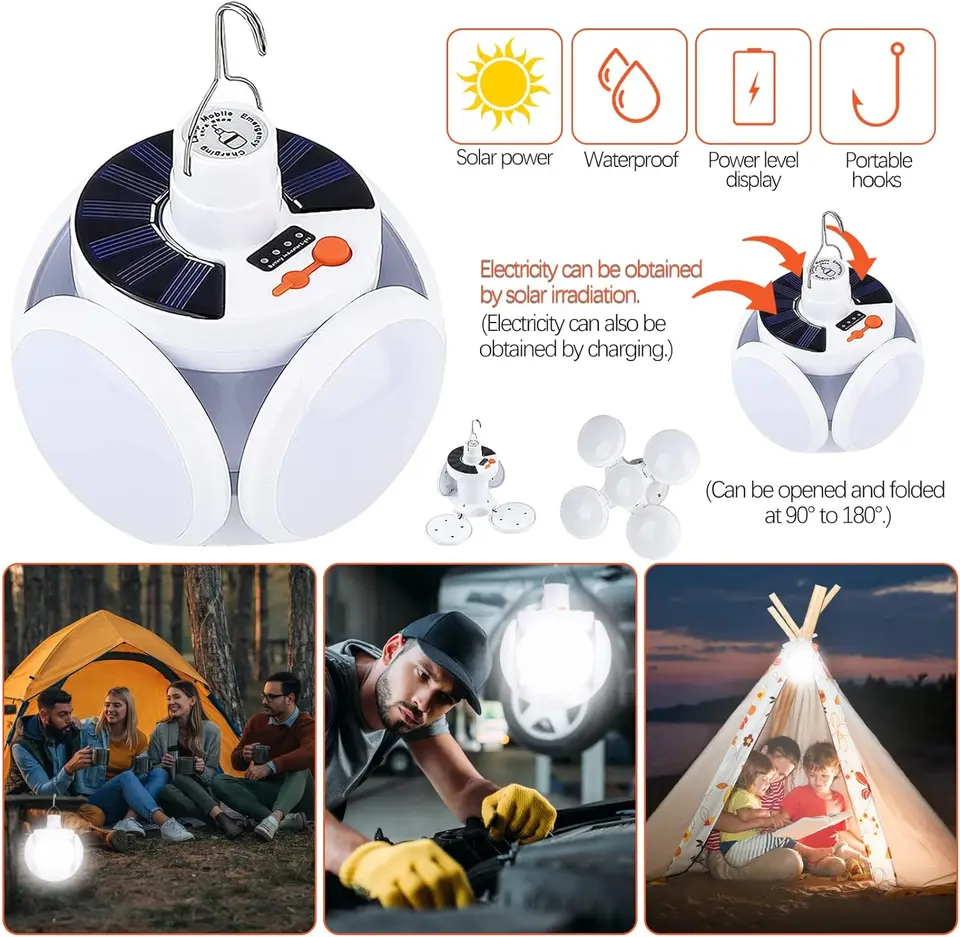 2-in-1 Solarlampe Mit Ventilator - Faltbare LED Laterne Für Camping