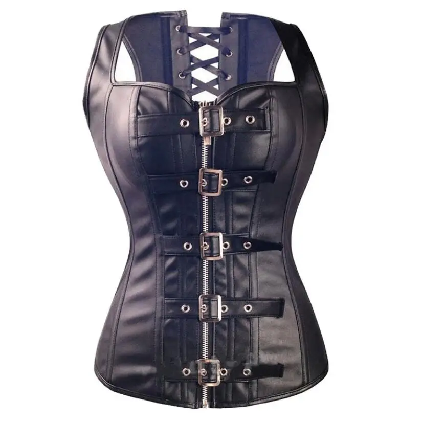 

Sexy Leather Bustier Steampunk Corset Steel Boned Corselet Lace up Back Women Vest Waist Cincher Corsets Black p281