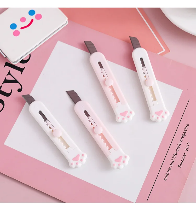 Kawaii Cat Paw Art Knife Mini Small Cute Cartoon Paper Knife Unpacking Express Utility Device Students With Portable Hand
