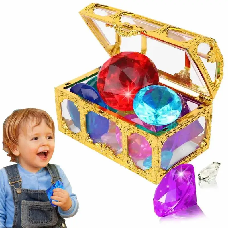 10pcs Pool Diving Gems Toys Treasure Pirate Pool Chests Divingdiamond Swimming Kids Jewels Dive Diamonds Favors Party Set 4