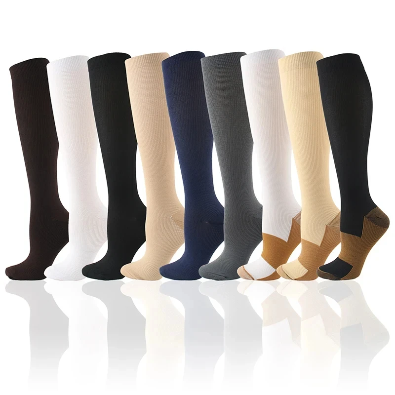 Compression Socks Medical Solid Color Varicose Veins Blood Circulation Knee Length Elastic Socks Outdoor Marathon Hiking