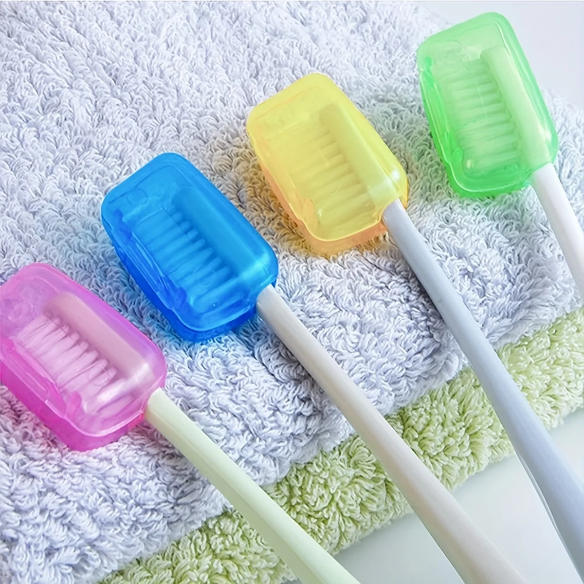 5/10pcs-Portable Toothbrush Set with Brush Head Protector, Bathroom Supplies, Travel Supplies, Camping and Hiking - Random