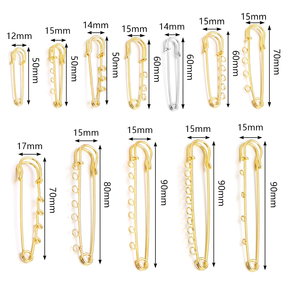Clothing Brooch 5pcs/lot Rhinestone Gold Color Safety Brooch Pins With Loops Fitting Brooch For Women Jewelry Making Supplies