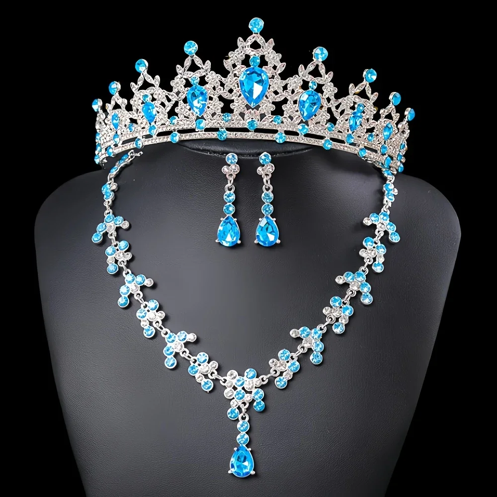 Fashionable and Elegant Bridal Accessories 3-Piece Set Wedding Crown Headpiece Necklace Earrings Wedding Dress Accessories - 4